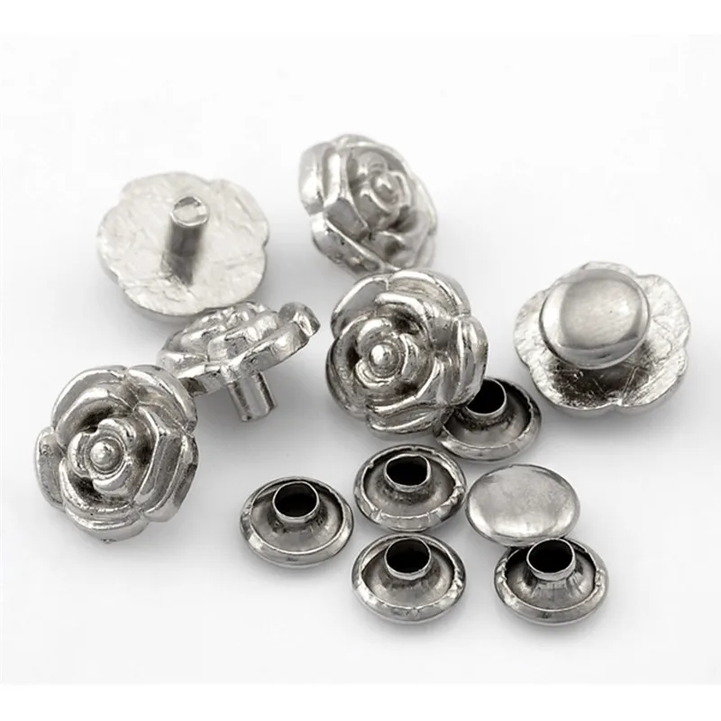 20 Sets Retro Punk Flower Spike Garment Rivets Studs Spots Silver Tone For Handbags Clothes Shoes 13x12mm 8x4mm