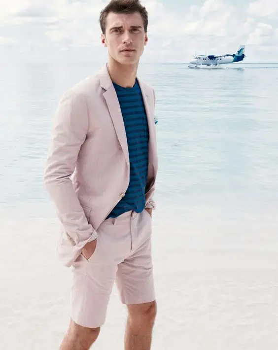 

Latest Coat Pant Designs Hot Pink Linen Beach Men Suit Short Pant Slim Fit Tuxedo Prom Suits Custom Groom Blazer Terno Masculino