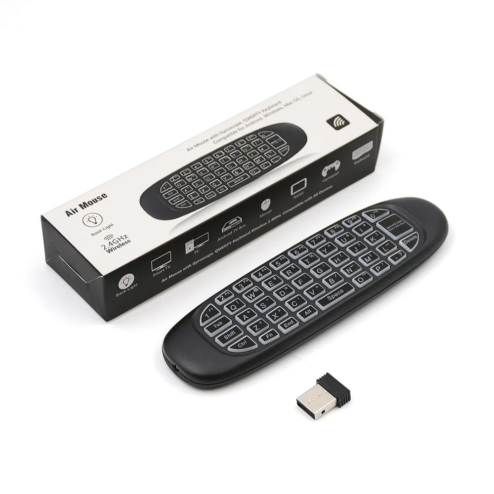 

G64(C120) 2.4GHz Wireless backlit QWERTY Keyboard + Air Mouse + Remote Control for Windows/Mac OS/Linux/Android