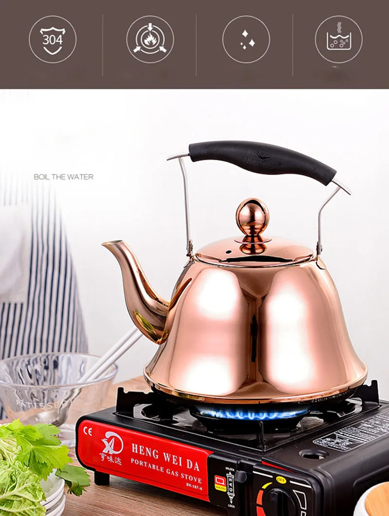 304 нержавеющая сталь свистящий чайник газовая, индукционная плита чайник для воды бытовой чайник для газовой плиты креативный чайник
