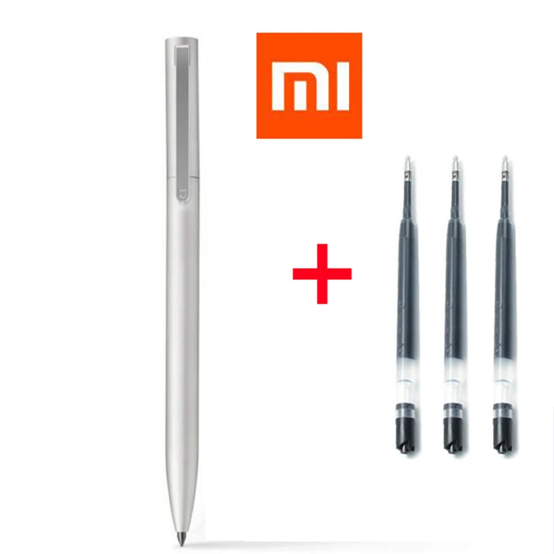 [1 металлическая ручка+ 3 черные чернила] швейцарская заправка MiKuni японские чернила Xiaomi металлический знак Mijia ручка для подписи Mijia - Цвет: Розово-красный