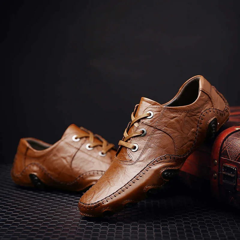 

High Quality Men Casual Shoes Winter Leather Mens Loafers Comfortable Lace Up Men Shoes Flat Driving Shoes Plus Size 38-48