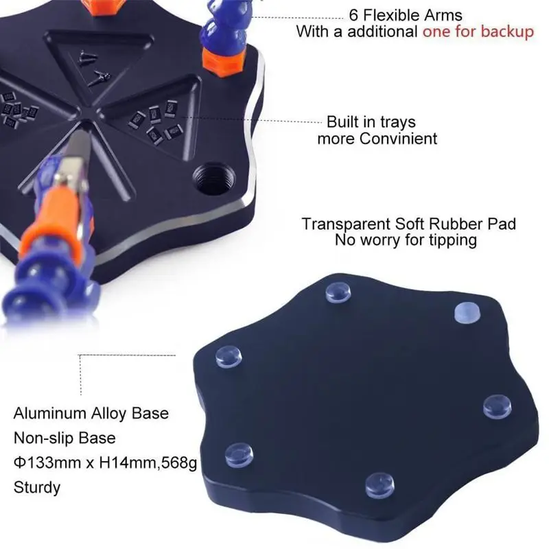 Гибкие руки помощи пайки, третьи руки, паяльная станция инструмент(нескользящая алюминиевая основа, встроенные лотки, термостойкая крышка