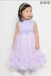 Бесплатная доставка; Платья с цветочным узором для девочек на свадьбу; коллекция 2016 года; фиолетовое платье лаванды; платье для первого
