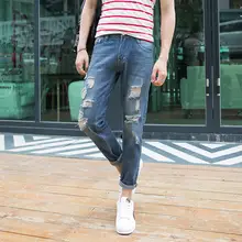 Мужская Тощий Slim Fit Мотоциклов Омывается Винтаж Ripped Омывается Хип-Хоп Эластичный Брюки Джинсовые Байкер Джинсы Для Мужчин № 128