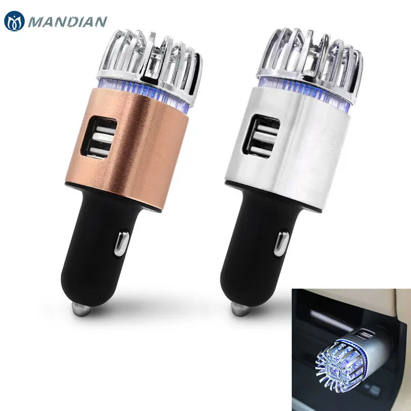 

Car Air Purifier Ionizer 12V Plug-in Car Air Freshener Ionic Deodorizer with Dual USB Charger Allergens Eliminator for Car