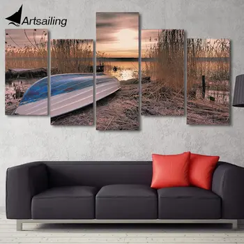 

ArtSailing 5 piece canvas zakat ozero lodka kamysh Painting on canvas room decoration print poster picture Free shipping/ny-4553