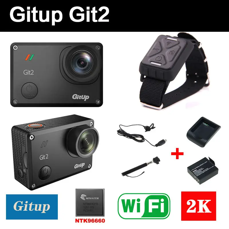 Gitup Git2 action cam Novatek 96660 go pro 4 1080P WiFi camera 2K Helemet Sport Camera+Battery Charger+Mic+Remote Control |