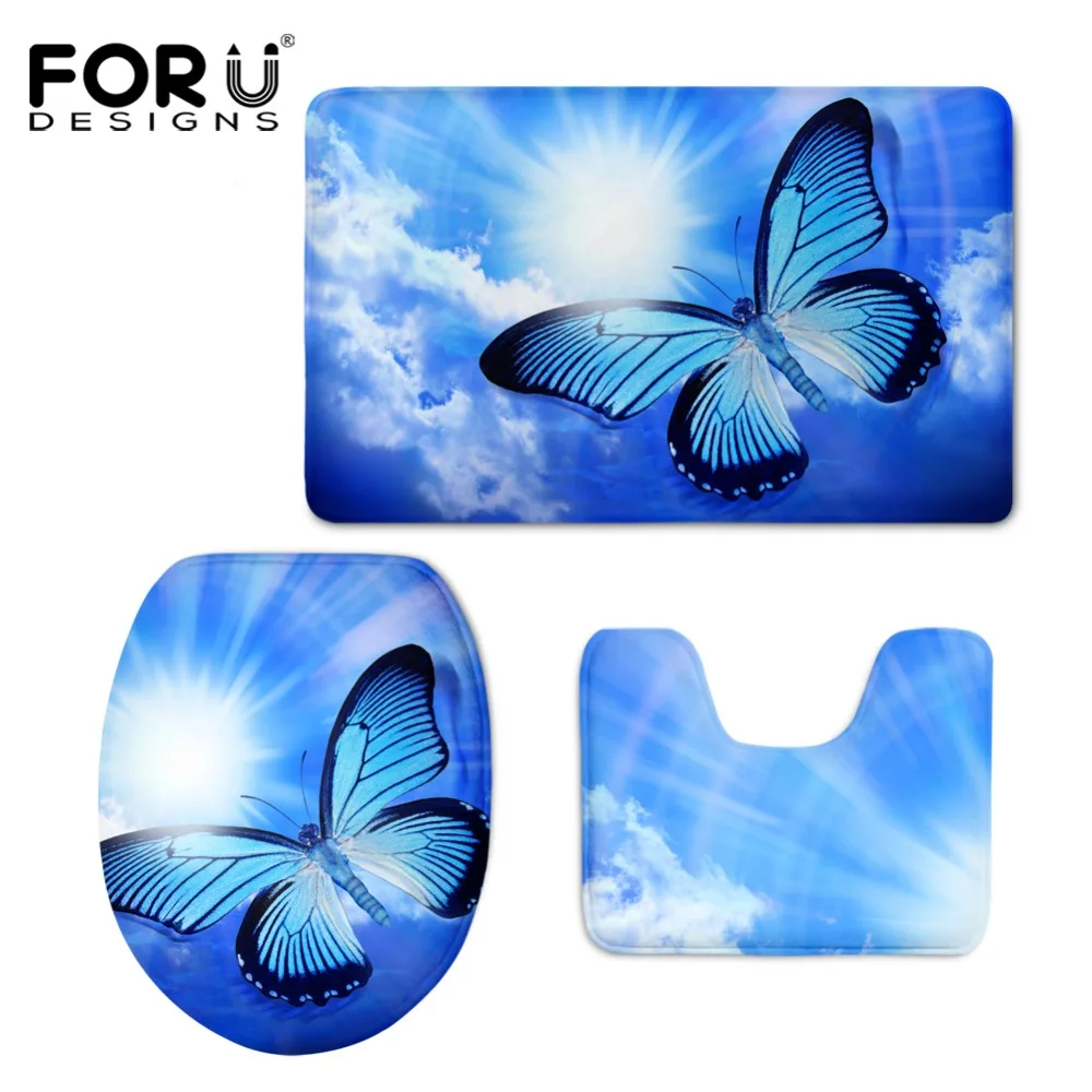 HUGSIDEA 3D Beauty Butterfly Print Toilet Seat Covers Mat Warmer Soft Bathroom Carpet Toilet WC