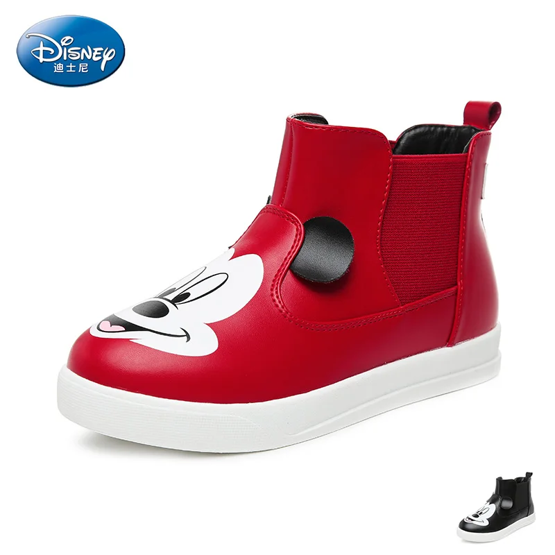 Disney Black Winter Mickey Design Boots Children Fashion Velvet Flat