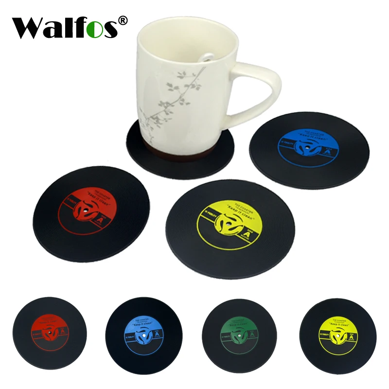 

4Pcs/set Retro Vinyl CD Record Drinks Coasters Table Cup Mat Coffee Placemat Silicone Printed Pattern Anti-fade Home Decor