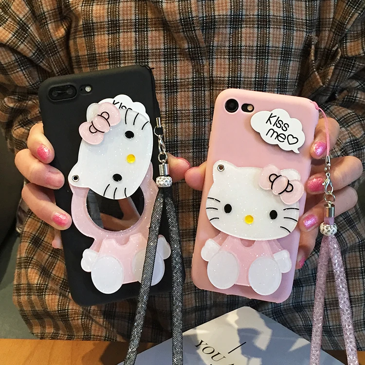 

For samsung galaxy note 9 /note 8 Mirror case Cartoon cat Soft Phone Cases For SAM s9/ s9 plus matte cover for s10 plus +Strap