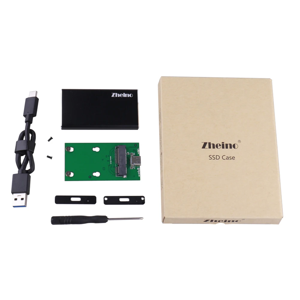 Zheino Type-C to MSATA USB 3.1 Hard Disk Case External SSD HDD Enclosure Case external hard drive protective case