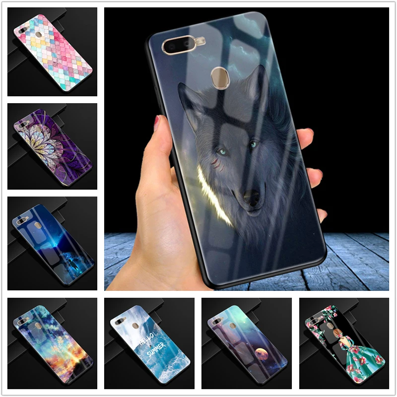

For OPPO A7 Case 6.2'' Glass Silicone Bumper +Hard PC Glass Back Cover for OPPO AX7 CPH1901 CPH 1901 OPPOA7 AX 7 A 7 Phone Cases
