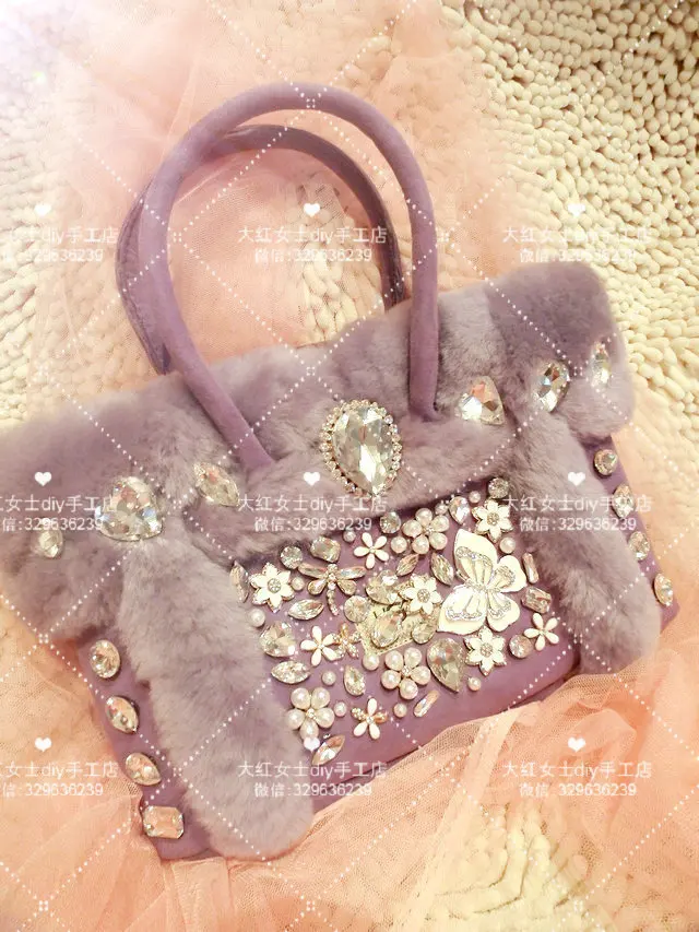 

U wool one real shot at home by hand Japanese taro purple diamond paste diamond female bag bag handbag