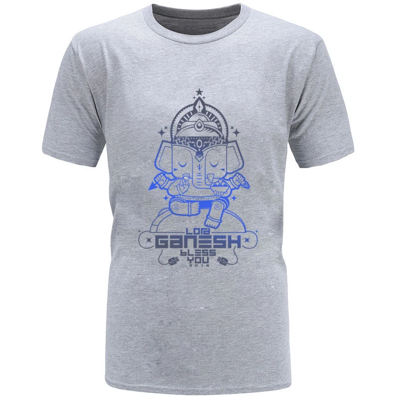 Coupons Lord Ganesh Bless You Unique Short Sleeve Tshirts Summer O-Neck 100% Cotton Tops Tees for Men T-shirts Casual Lord Ganesh Bless You grey