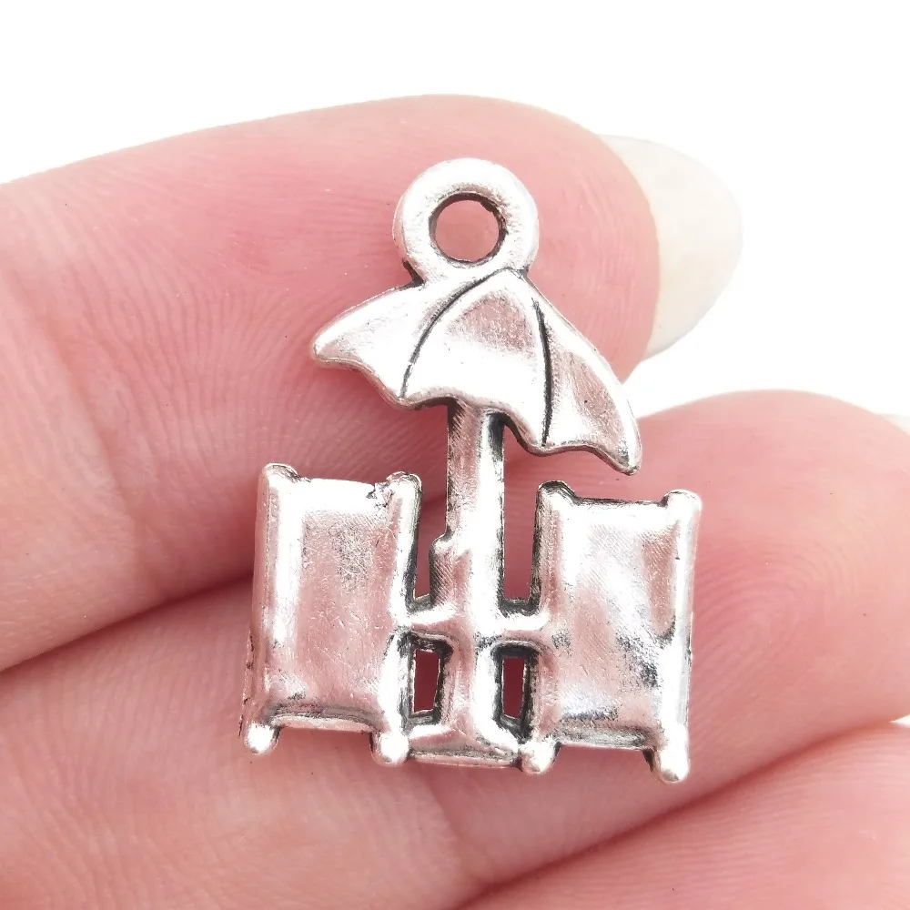 BULK 30 Zinc Alloy Metal Summer Beach Chair Charms Antique Silver Plated Vacation Travel Pendant 14*19mm 1.4g