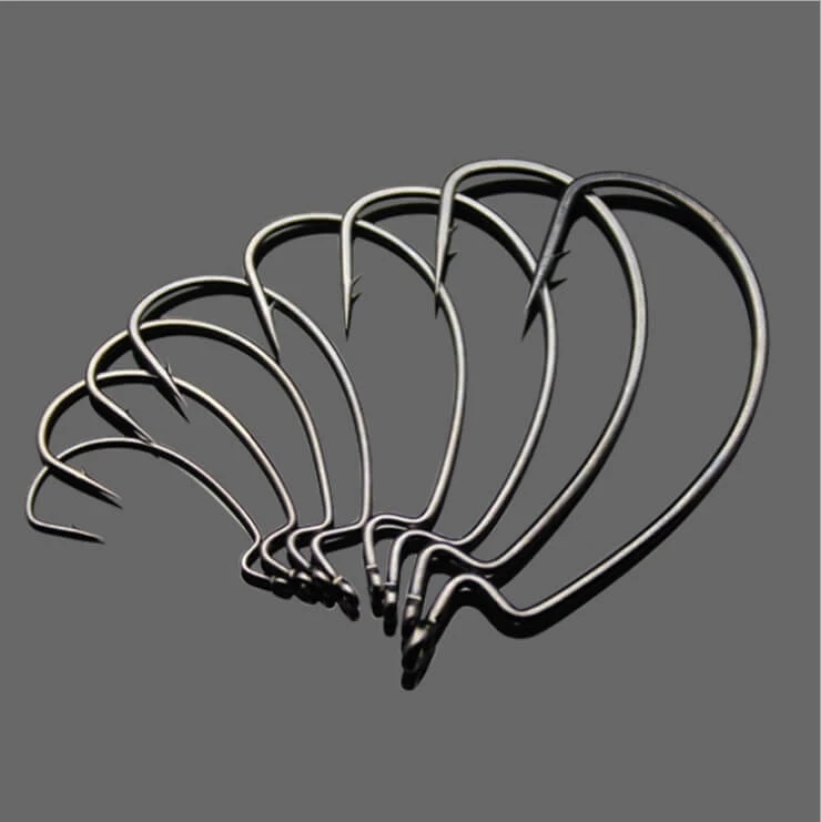100PCS Fishing Offset Hook Black Worm Wide Gap Pike Perch Soft Lures 1#-5/0# Jig Fishhook Carbon Steel Sea Ice Raft All | Спорт и