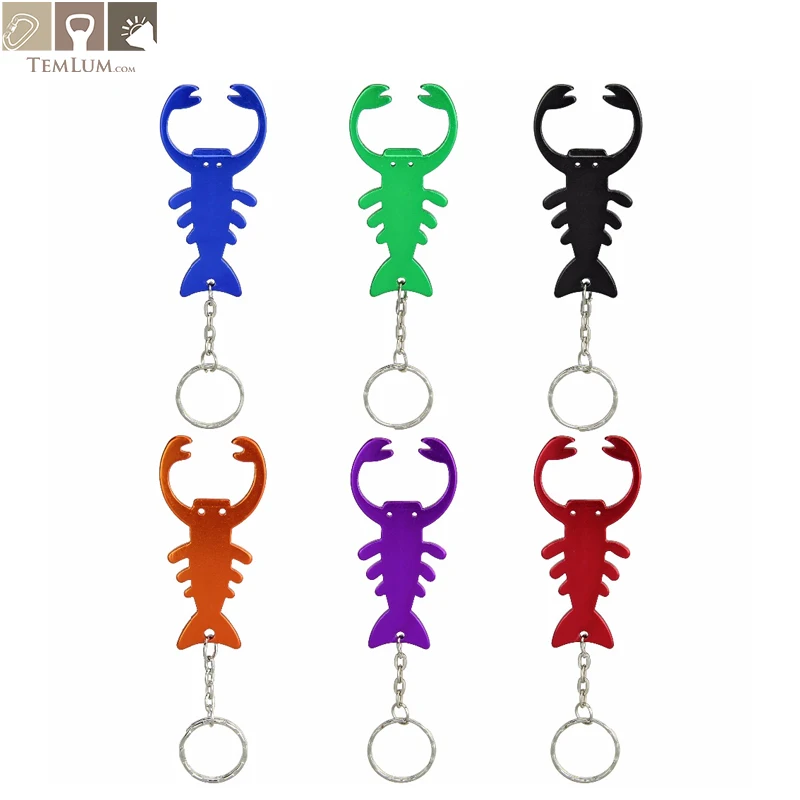 

TEMLUM 6 Pcs/6 Colors Lobster Aluminum Alloy Personalized Beer Bottle Opener Keychain Ring kitchen Tool Trinket Gifts