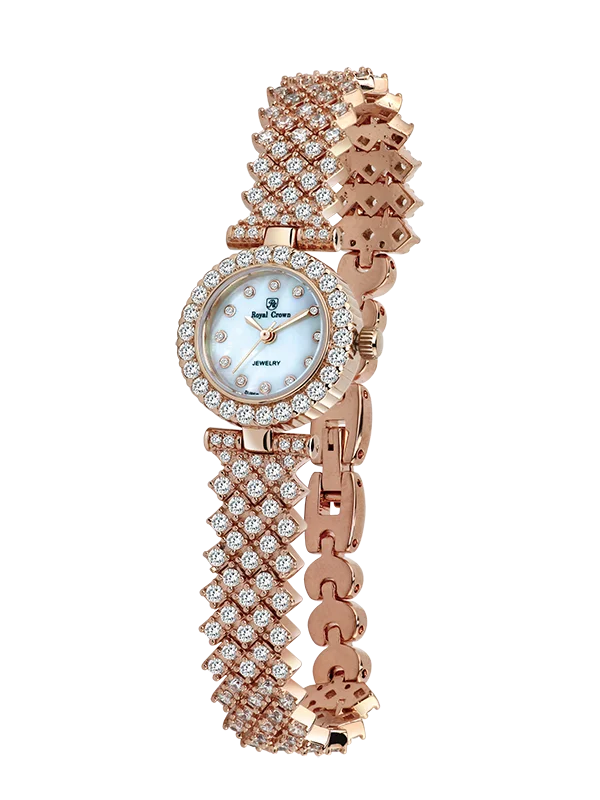 

Royal Crown Jewelry Watch 6305LB Italy brand Diamond Japan MIYOTA Rose gold Bracelet Watches Imitation Waterproof Wristwatch