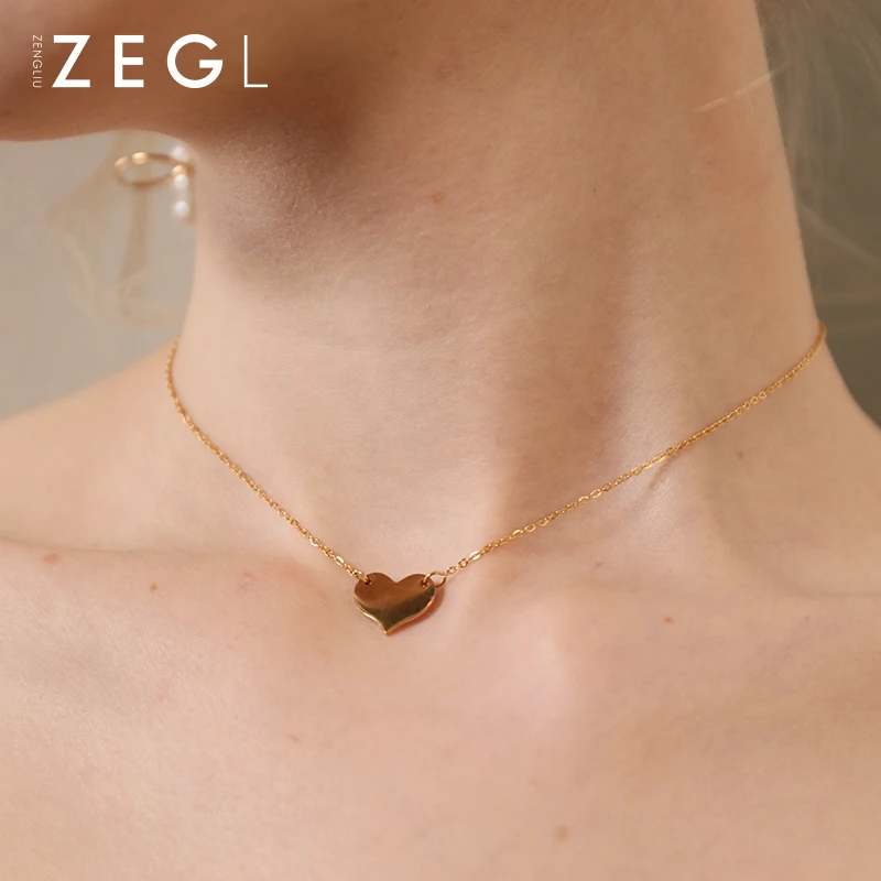 

ZEGL Love Necklace for Women Clavicle Chain Simple Heart Pendant Accessories Short Necklace