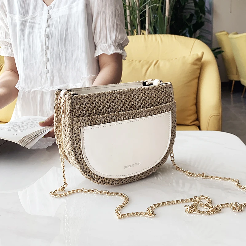 

Round PU+Straw Bag for Women 2019 Summer Rattan Bag Handmade Woven Bohemia Beach Bags Women's Crossbody Bags Purses and Handbags