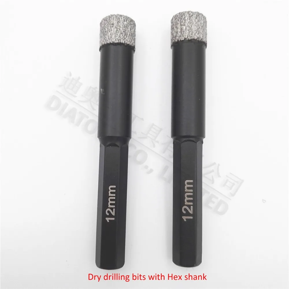 

DIATOOL 2pcs Diameter 12mm Vaccum Brazed Diamond drilling bits for stone, porcelain/tile,Masonry, Hex Shank