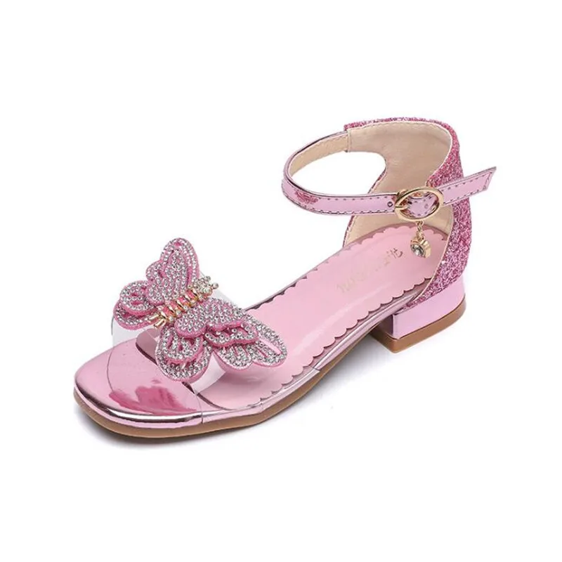pink Weoneit/Новые сандалии со стразами для девочек, блестящие летние туфли с бантом, Детские горячие сандалии для девочек, туфли принцессы детские, размер CN 26-38 - Цвет: pink