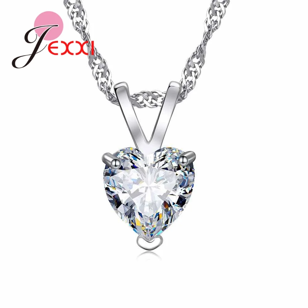 

Romantic Women Girls Valentine Day Gift High-End White Austrian Crystal Heart Necklace Pendant 925 Sterling Silver Bijoux