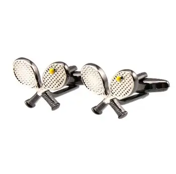

10pairs/lot New Gun-black Tennis Racket Cufflinks With Yellow Ball Cuff Links Copper Made Shirt Cuff Button Men's Jewelry Gift