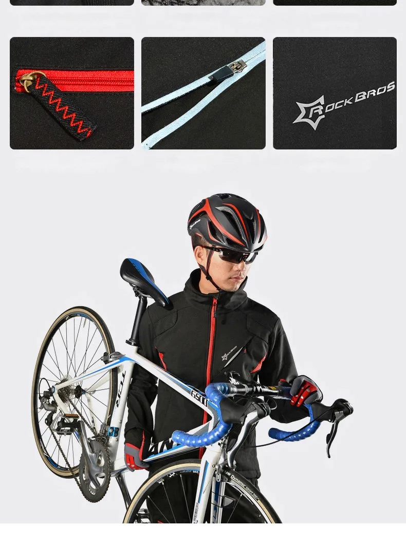ROCKBROS Зима Велоспорт Бег набор тепловой для мужчин велосипед Мандарин воротник куртка брюки костюмы оснастить мужчин t 7 размеров