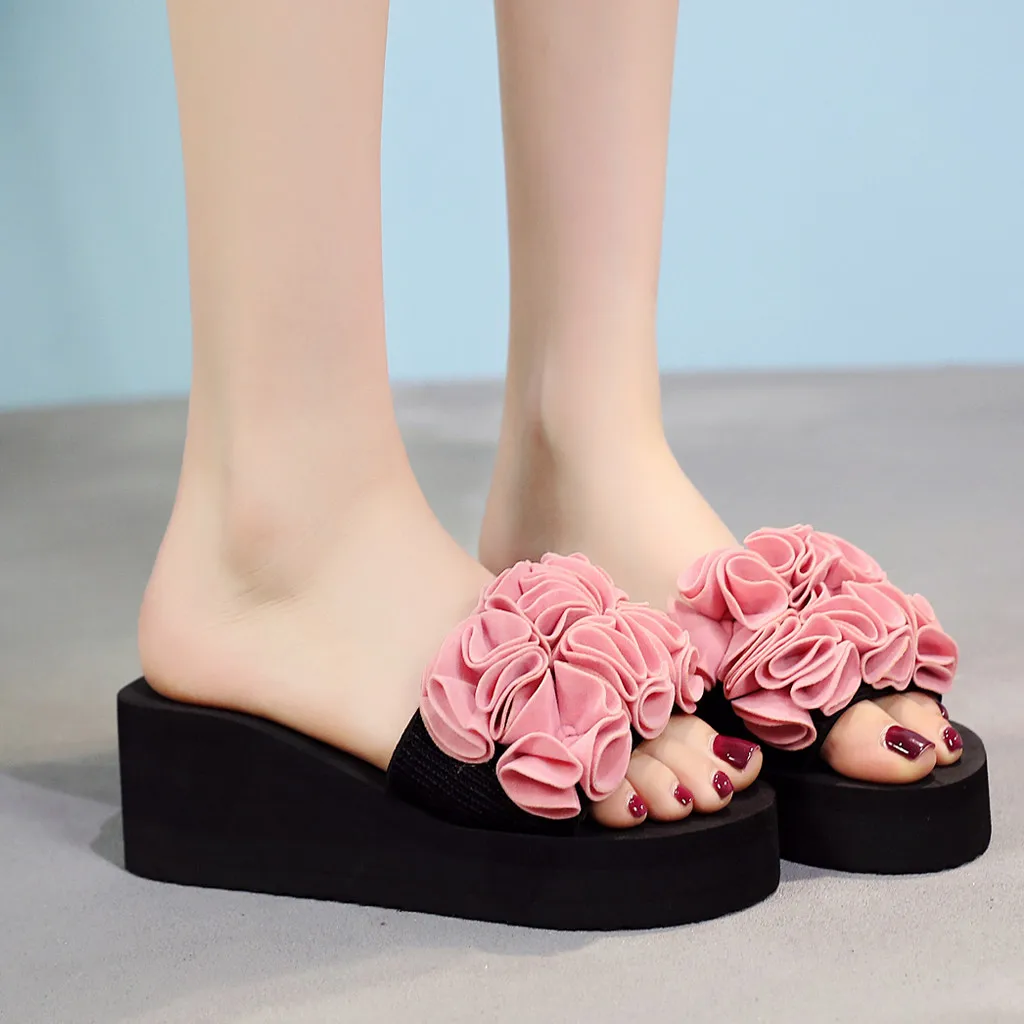 

Women's Summer wedge slipper lady Fashion Casual Clip Toe Flip Flops Non-Slip platform Flowers Beach Slippers zapatos de mujer