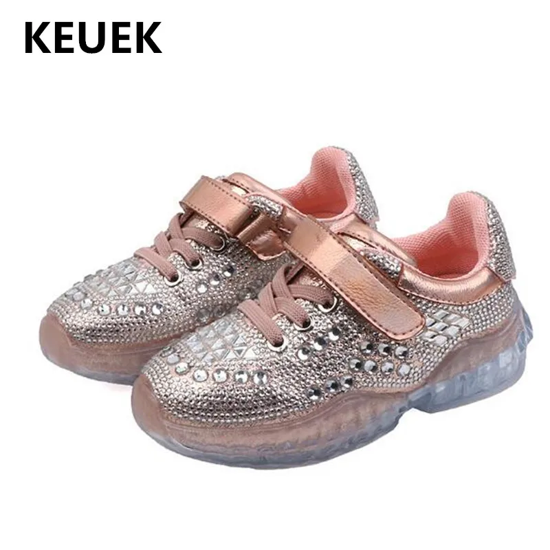

New Children Casual Rhinestone Sports Shoes Girls Princess Transparent bottom Student Dance Shoes Baby Toddler Kids Sneakers 03
