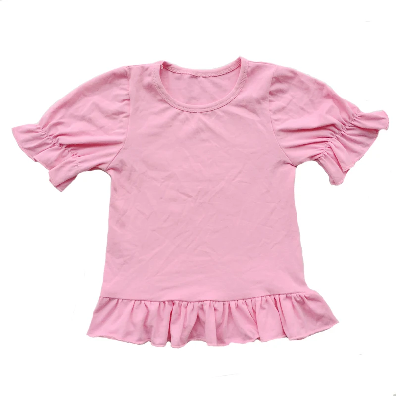 

summer baby girl solid short sleeve Ruffle sleeves cotton top t-shirt kids o-neck toddler shirts