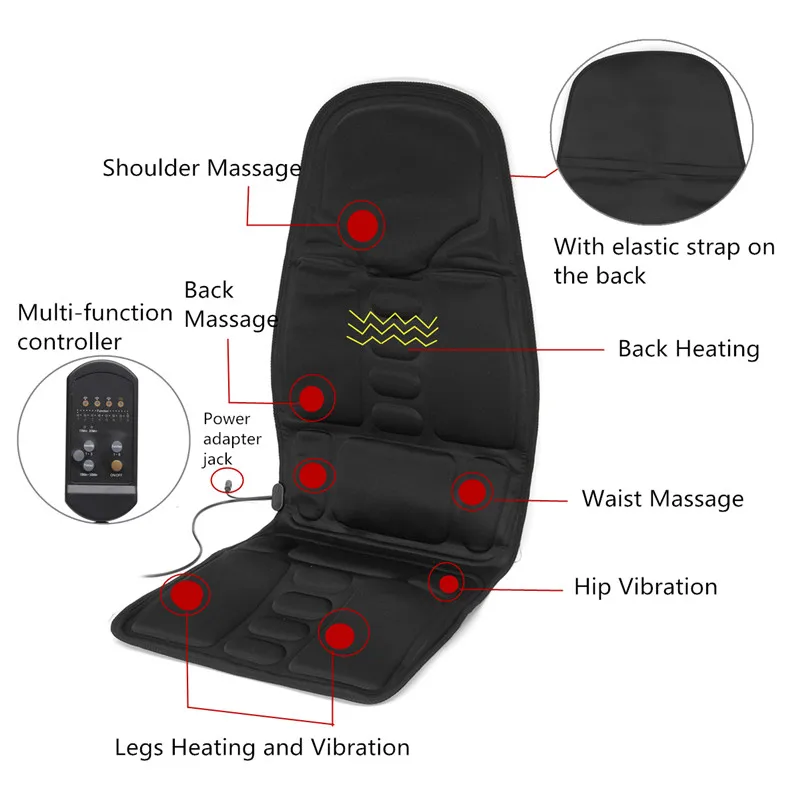 

Multifunctional Car Chair Body Massage Heat Mat Seat Cover Cushion Neck Pain Lumbar Support Pad Back Massager