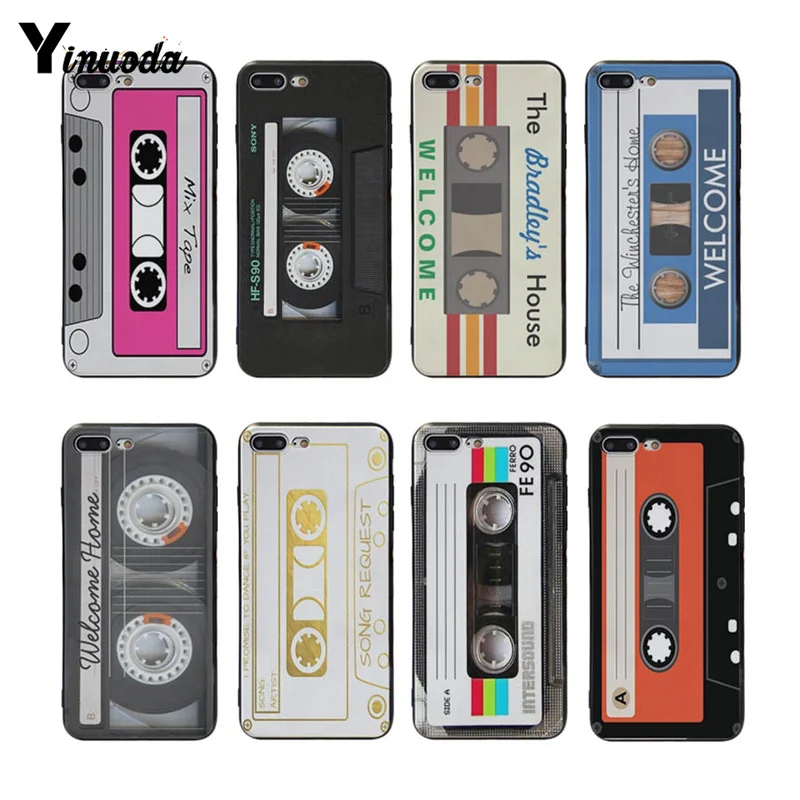 

Yinuoda For iphone 7 7plus Cassette Tape Black tpu+pc cover case For iphone X 8 8plus 6S 6plus 5 5s 6s Plus X XS XR XSMax