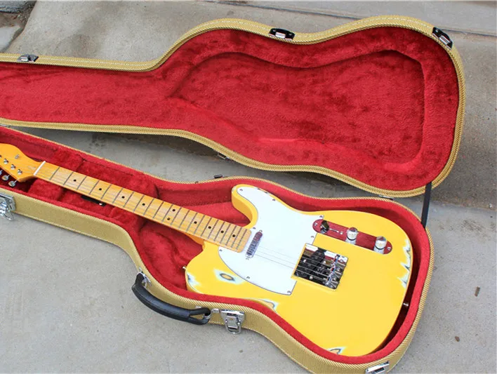 

Factory Retro Old Yellow Body Electric Guitar with Yellow Hardcase,White Pickguard,Yellow Neck,Offer Customized