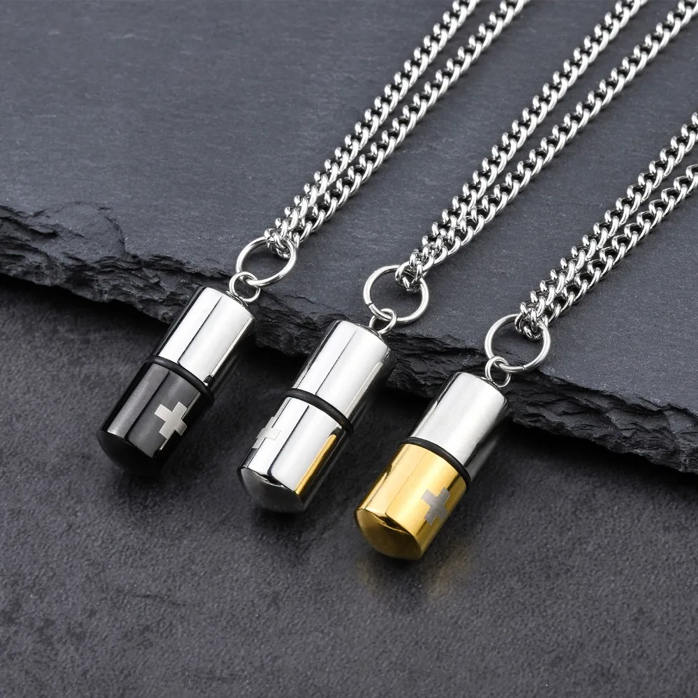 

Mens Stainless Steel Hip Hop Jewelry Bling Gold Pill Necklace Can Open Capsules Pendant Copper Chains Iced Out Women Unisex