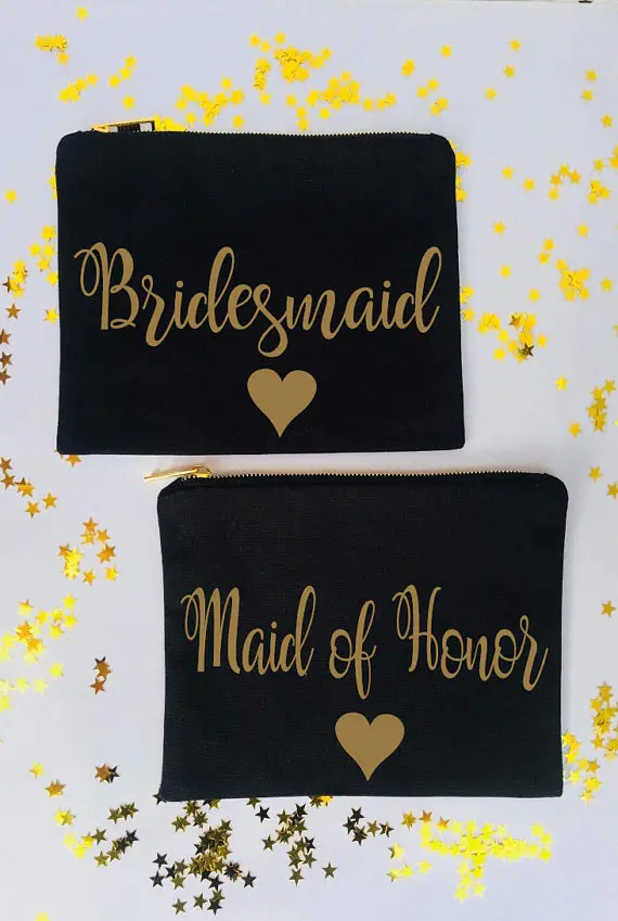 

Personalized title wedding Bride maid of honor Bridesmaid make up makeup comestic kits bags pouches clutches gifts party favors