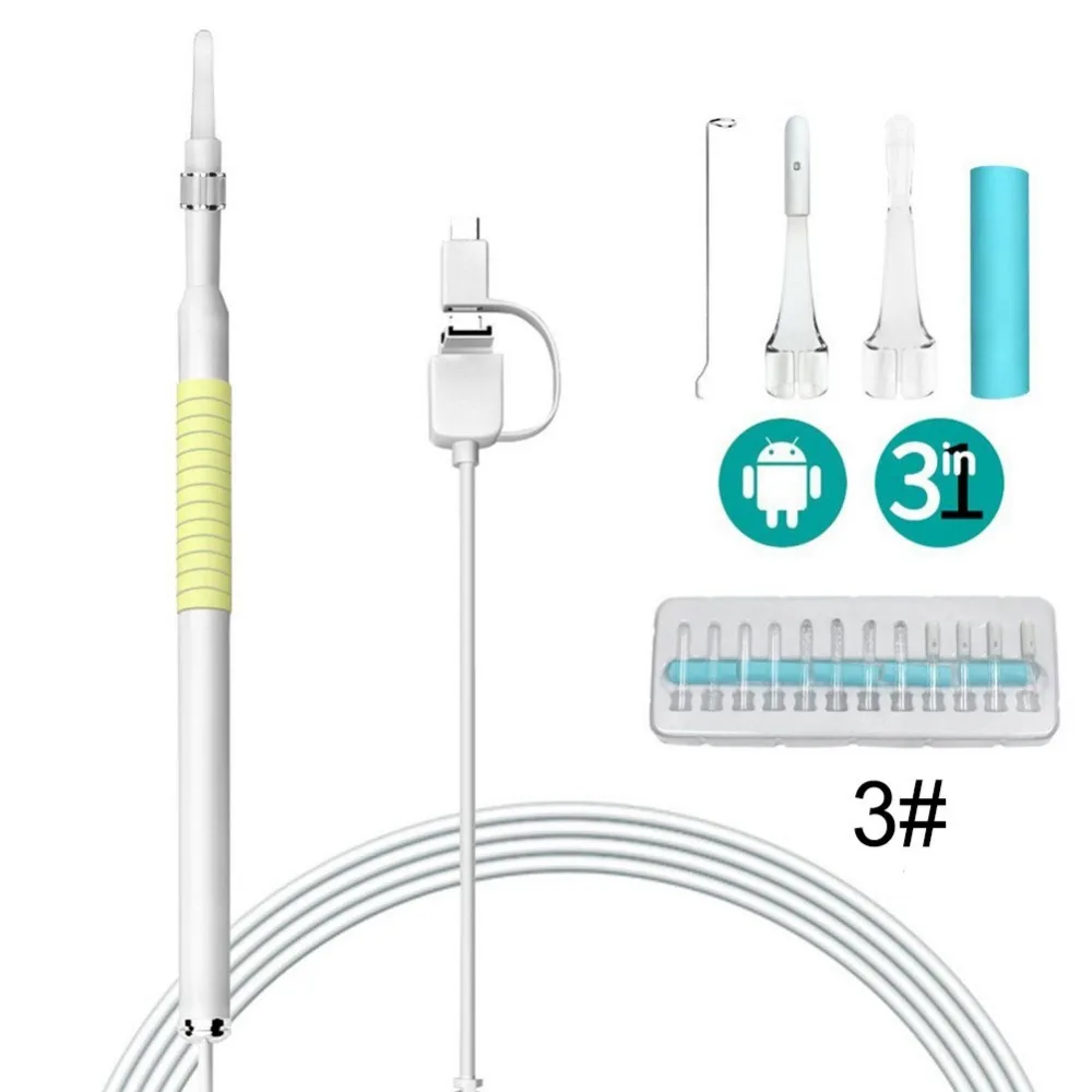 3 в 1 HD визуальный инструмент для чистки ушей Micro usb type-c инструмент для чистки ушей в ухо Чистка эндоскопа наушник с мини-светодиодный ручкой для камеры#271591