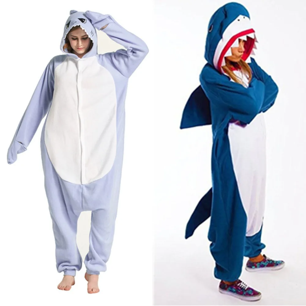 

Shark Kigurumi Onesies Costumes Men and women Hooded animal cartoon pajamas blue shark home lovers long sleeve Cosplay costumes