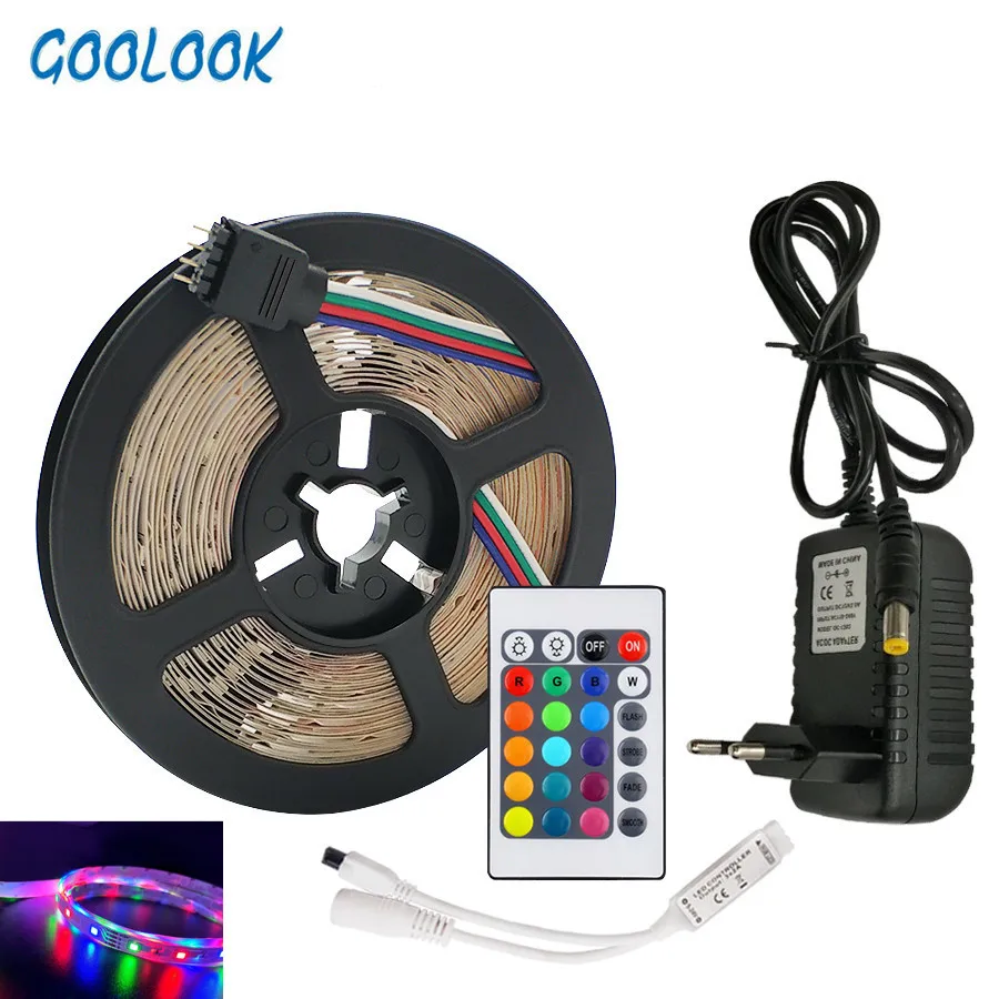 GOOLOOK 2835 RGB светодиодные ленты свет SMD 5 м 10 водосветодио дный стойкие гибкие ИК пульт дистанционного управления Питание от напряжения