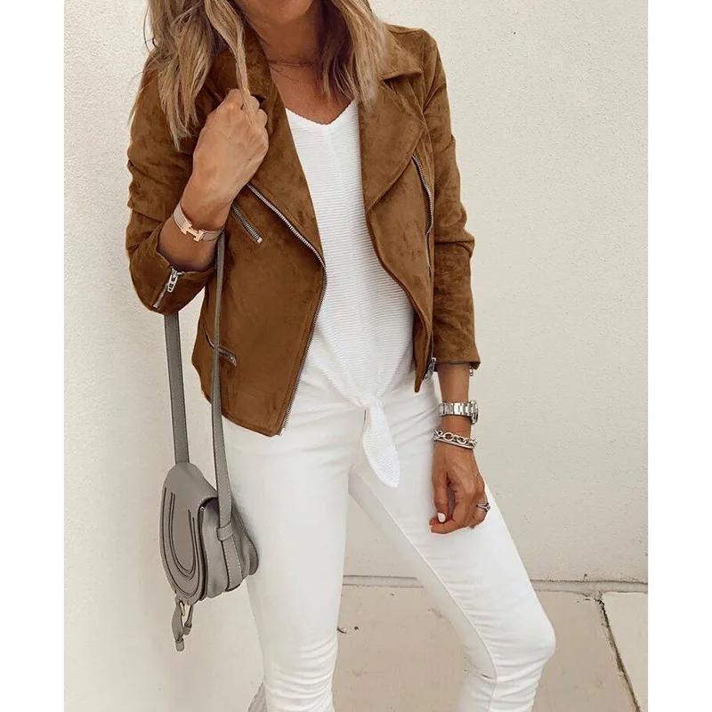 

Spring Autumn Women Coat Loose Long Sleeve Short Female Jacket Zipper Casual Cardigan Slim Fit Outerwear SJ3806V
