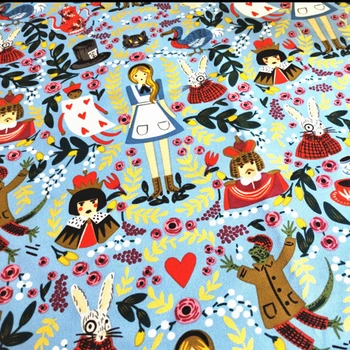 

Fine Canvas Cotton Fabric Bronzing Alice Dream in Wonderland Printed Cotton Canvas Fabric Sewing Material DIY Bag /Clothes /Sofa