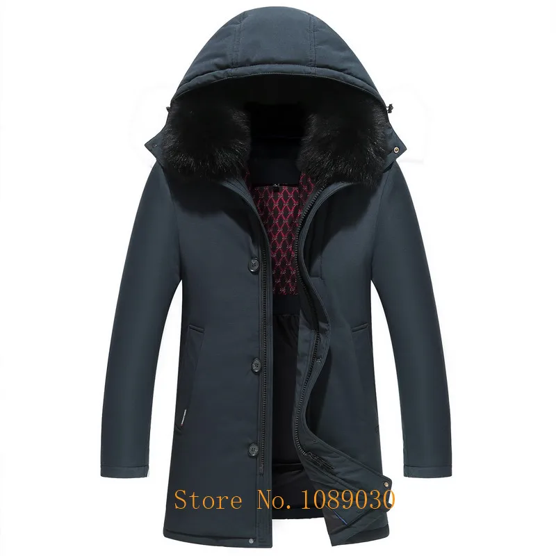 Мужская длинная пуховая куртка для русской зимы, мужская зимняя куртка с подкладкой из белого утиного пуха со съемным меховым воротником, зимнее пальто-30 градусов, 4XL, 5XL