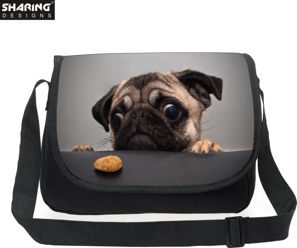 Multicolor Animal Pug Dog Messenger Bag Cross body Bag For Women