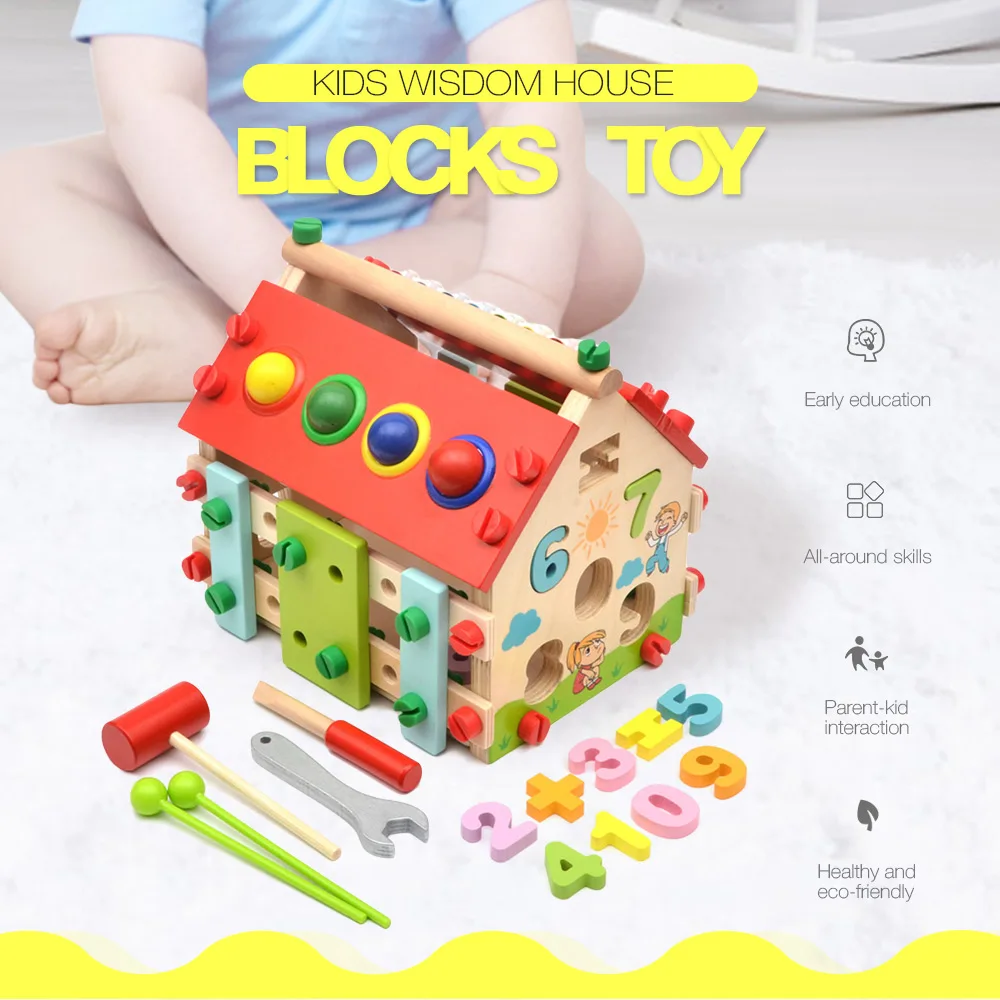 

Wood House Toy Kids Dismounting Number Letter Kids Children Learning Educational Math Musical Wooden Learning Building Blocks