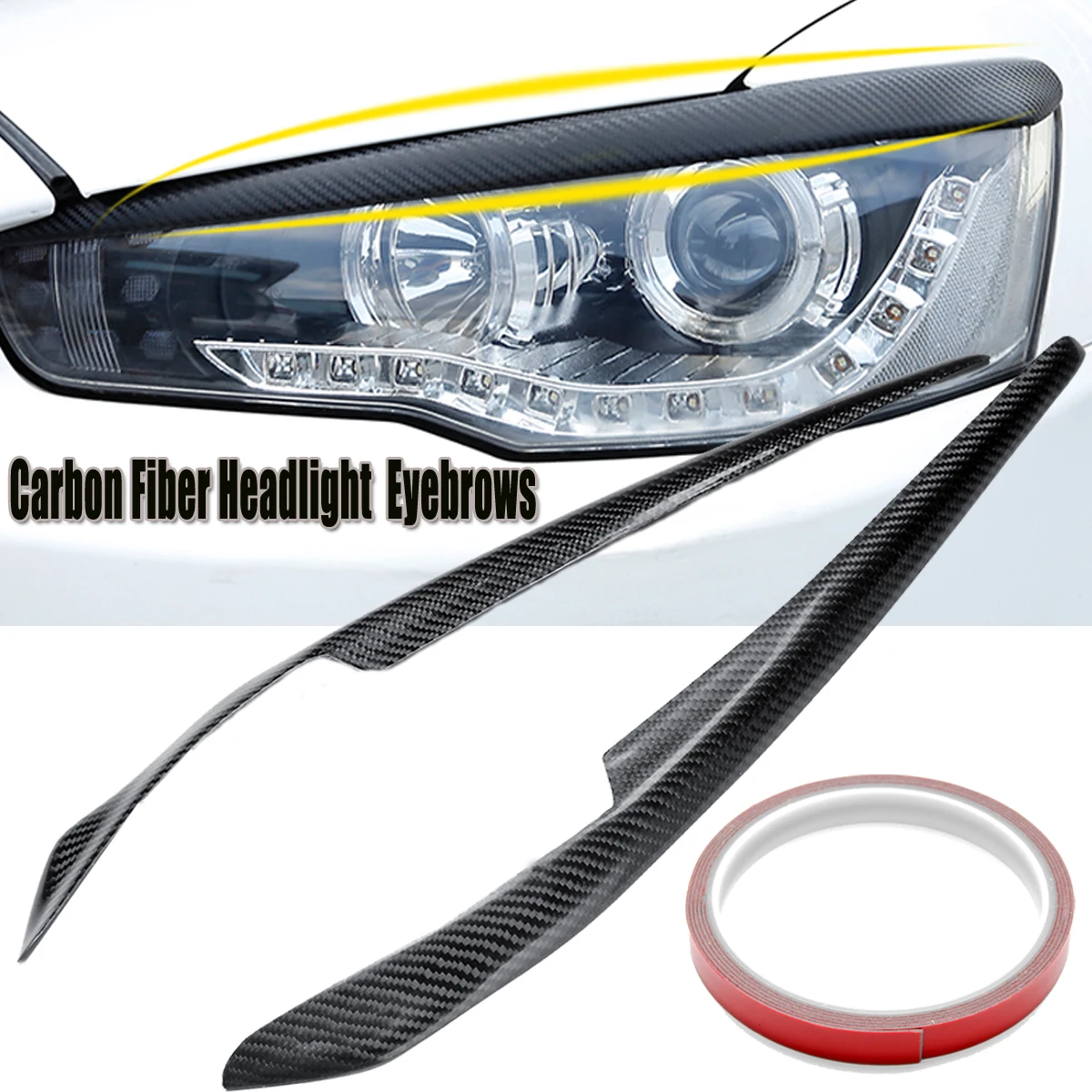 2pcs Car Headlight Eyelids Eyebrows Carbon Fiber Pattern for Mitsubishi Lancer EVO X 10 2008-2014 Car Styling high quality carbon fiber decoration headlight eyelids eyebrows cover trim 2pcs fit for nissan 350z z33 coupe 2003 2008
