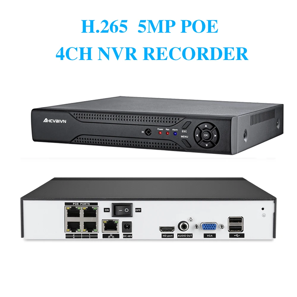 AHCVBIVN 4/8CH 5 MP POE NVR System H.264 H.265 Security IP Camera Video Surveillance P2P 5MP Network Video Recorder HDMI VGA