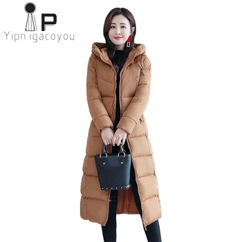 

Winter Long Parka Women Black Down Jacket Plus size Slim Warm Hooded Wadded Jacket Korean Overcoat Female Casual Khaki Coat 4XL